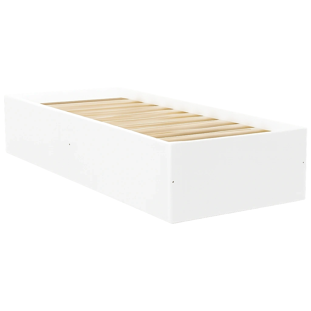 Modernes Einzelbett aus Holzwerkstoff mit Lattenrost, Weiß 90x200 cm
