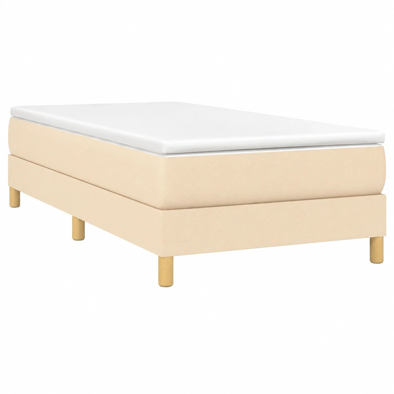 Boxspringbett mit Lattenrost, Polsterbett in Creme, 90x200 cm, Stoff, Einzelbett für Schlafzimmer