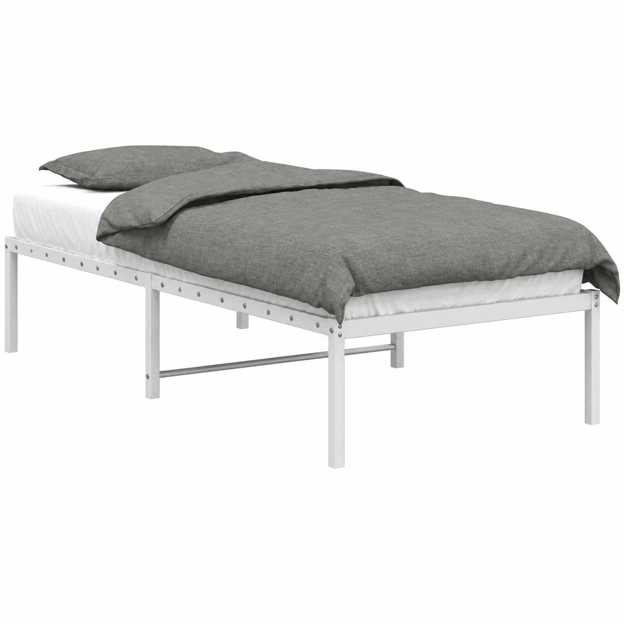 Metall-Einzelbett 90x200cm mit Lattenrost und Stauraum, Weiß