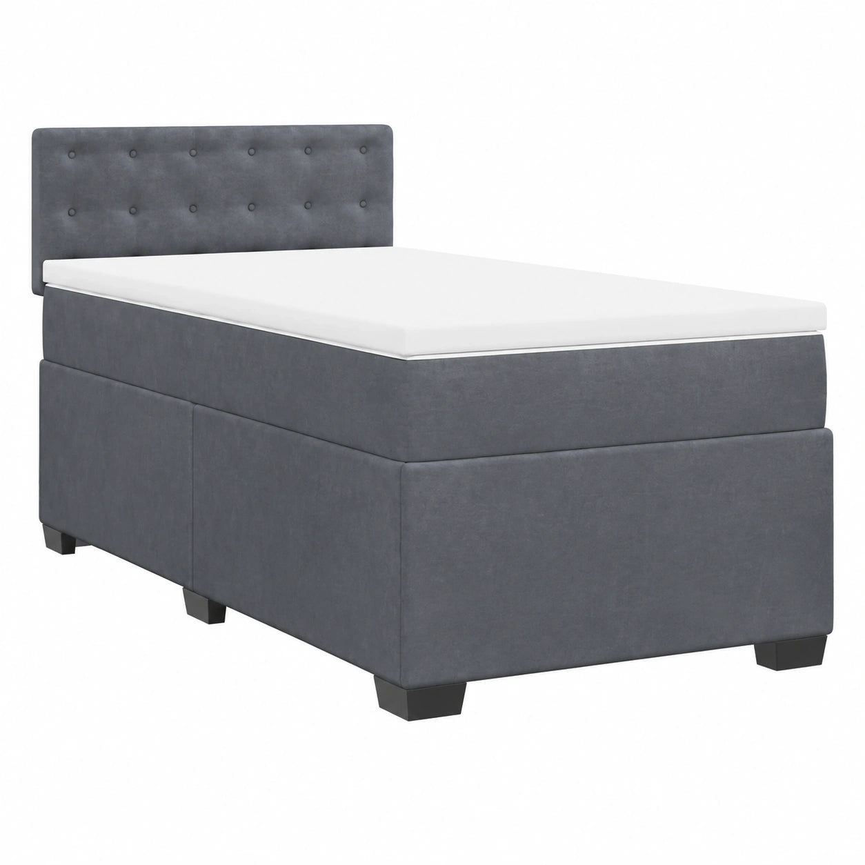 Boxspringbett mit Kopfteil und Matratze, Einzelbett 100x200 cm, Samt Dunkelgrau