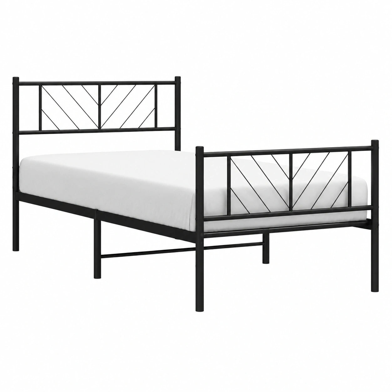 Metallbett mit Lattenrost und Kopfteil, 80x200 cm, Schwarz