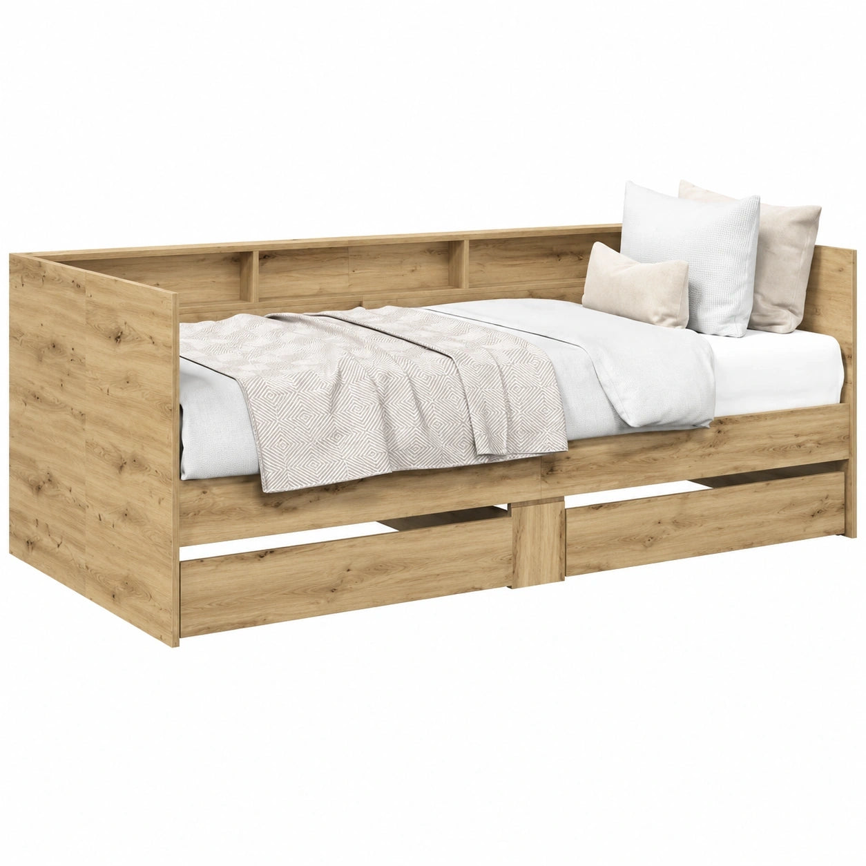 Modernes Tagesbett mit Kopfteil in Artisan-Eiche, 100 x 200 cm, Platzsparender Rahmen für stilvolle Schlafzimmer