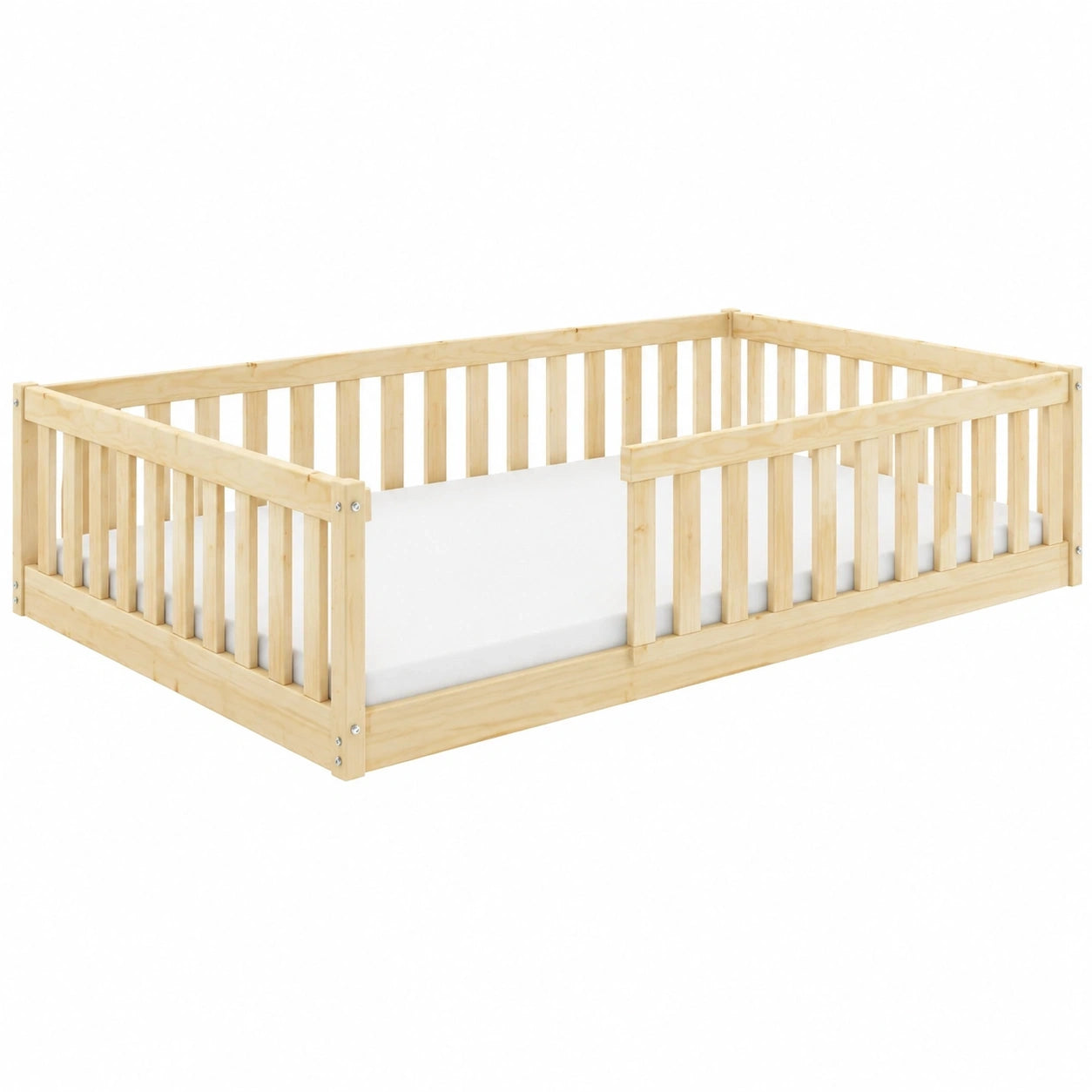Holzbett Bella 120x200 mit Rausfallschutz & Lattenrost - Montessori Kinderbett aus Kiefernholz, bis 120 kg, für Jungen und Mädchen