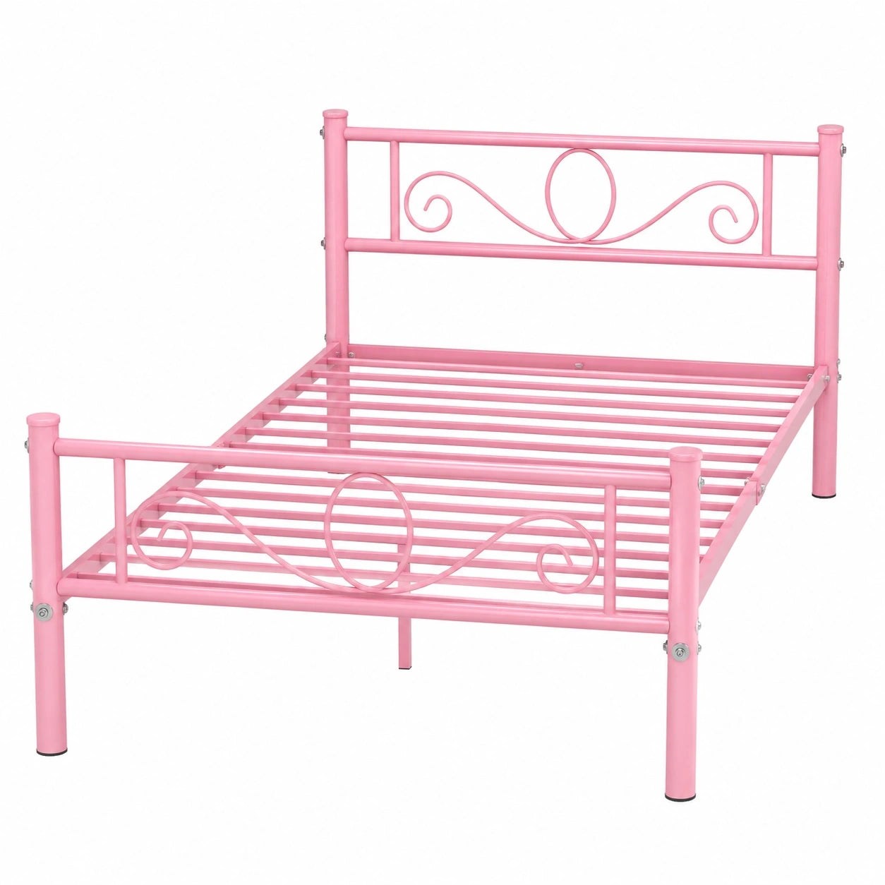 Metall-Einzelbett 90x200 cm mit Lattenrost, Jugend- und Gästebett, hellrosa