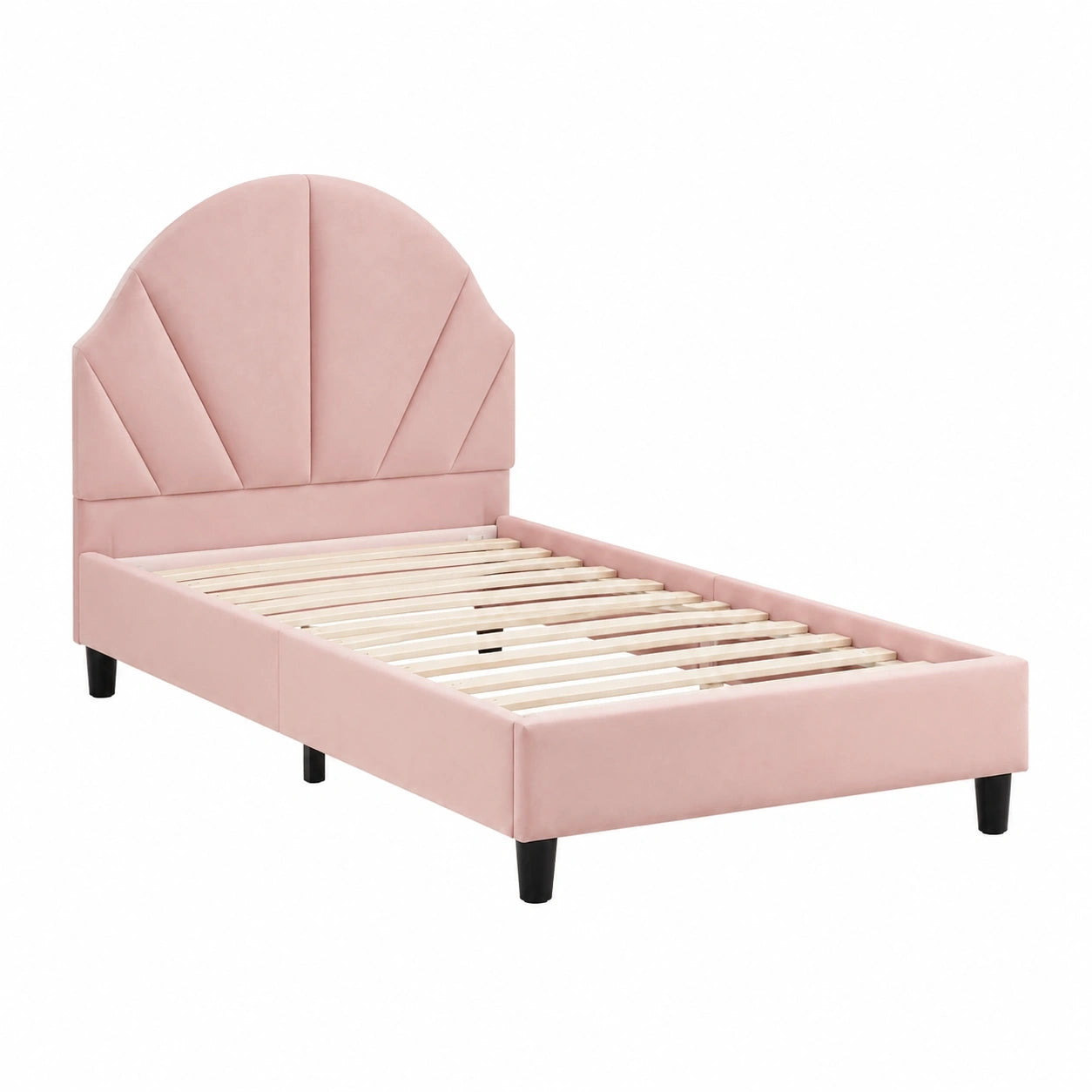 Polster-Kinderbett 90x190 cm, Einzelbett aus Holz mit verstellbarem Kopfteil, rosa Samt, ohne Matratze