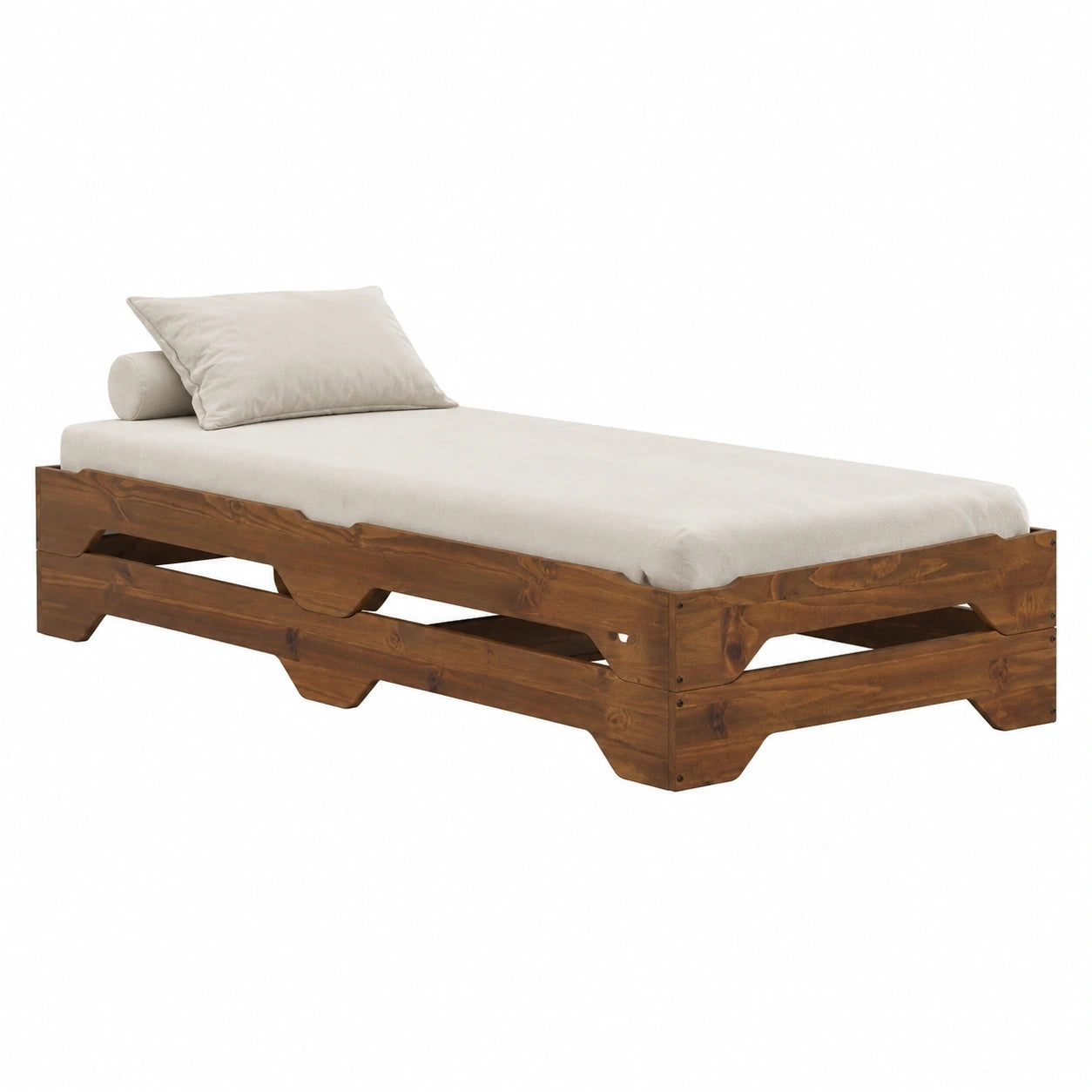 Massivholz Kiefer Stapelbett Set Ronny, 2-teilig, 90x200 cm, kastanienfarben