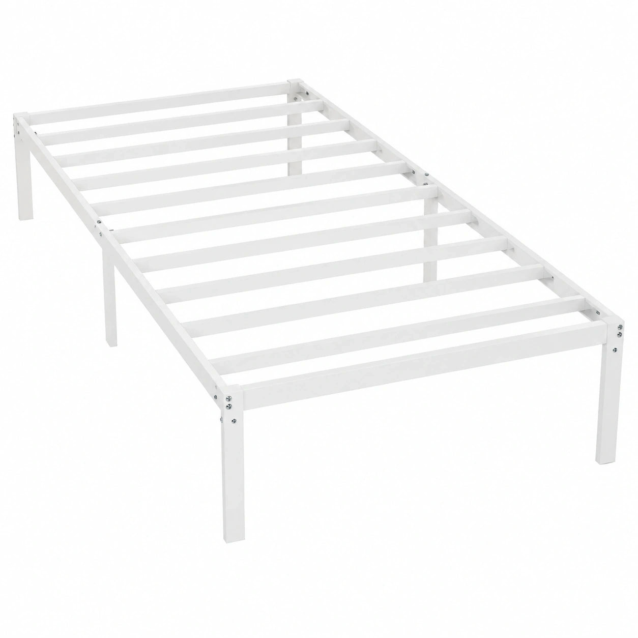 Stabiles Metall-Einzelbett 90x200 cm mit Stauraum, geräuschlos, einfache Montage, Weiß