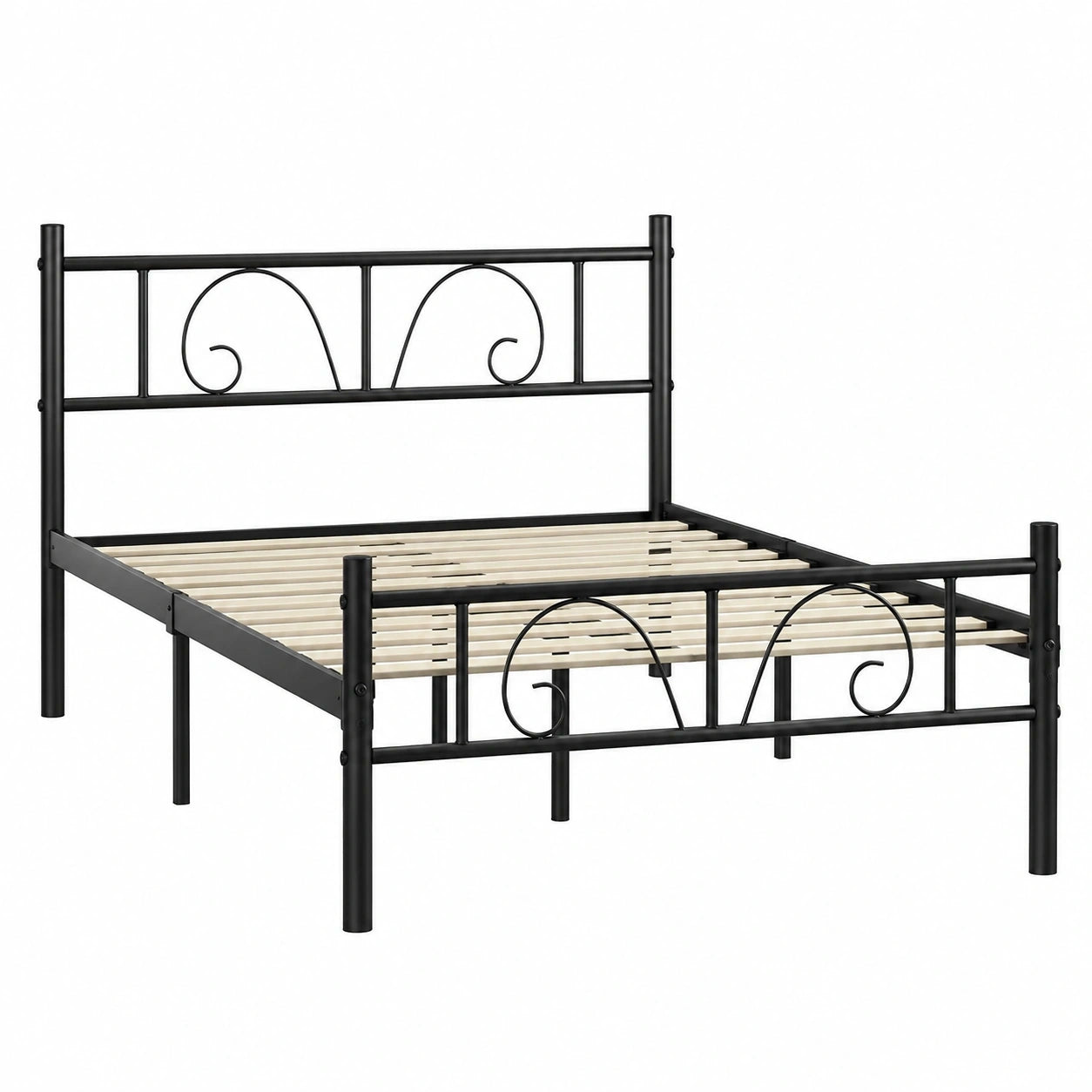 Stabiles Metallbettgestell Schwarz 90x200 cm mit Lattenrost, Geräuschloses Jugend- und Gästebett, Einfach zu montieren