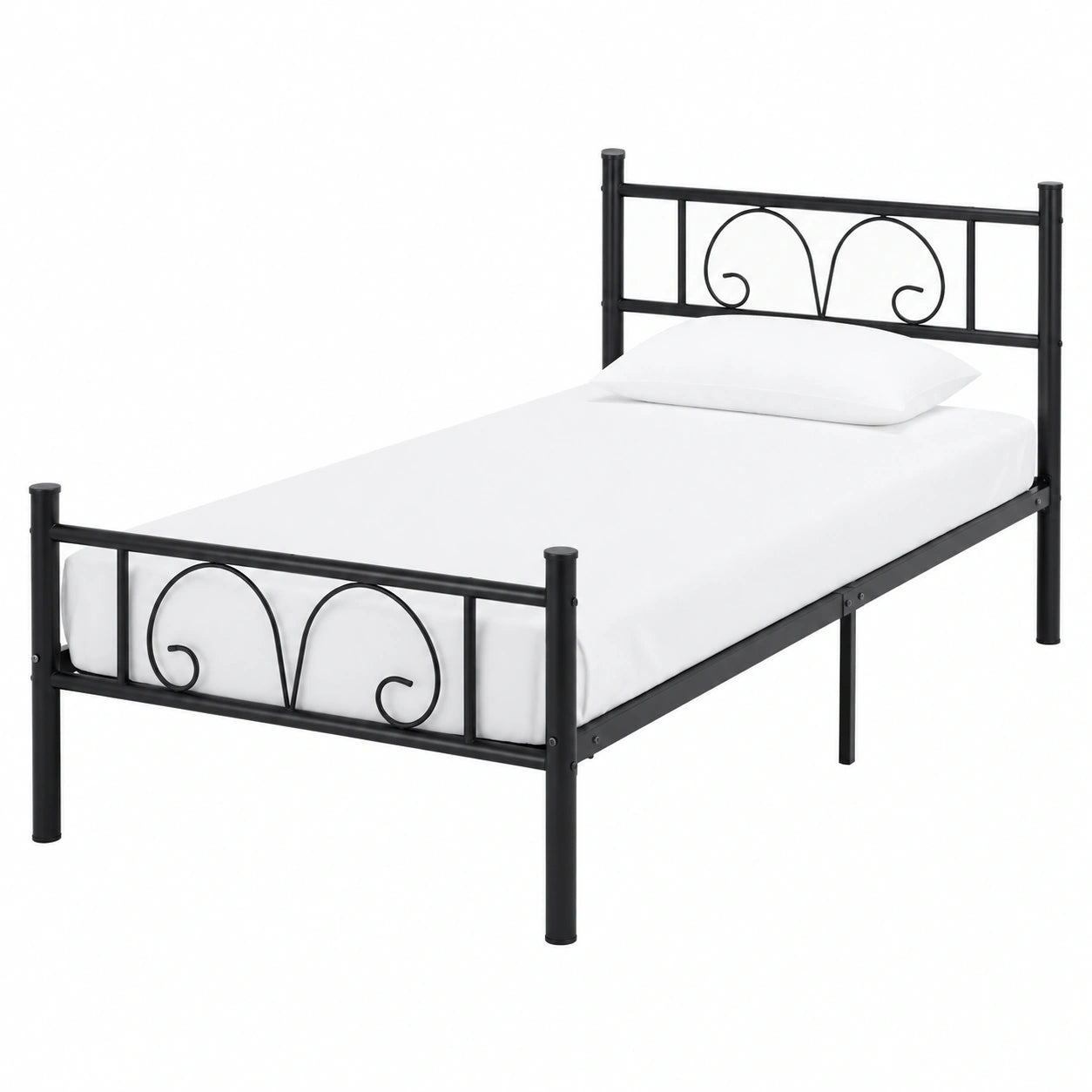 Modernes Metallbett 90x200 cm mit Stauraumregalen, Jugend- und Gästebett in Schwarz, einfacher Aufbau