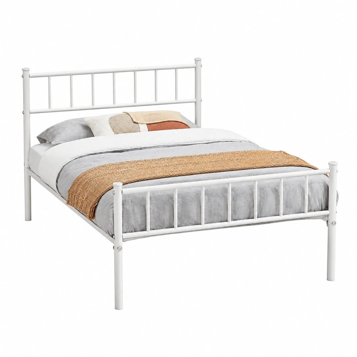 Modernes Metallbett mit Lattenrost 90x190 cm, Jugend- und Gästebett in Weiß