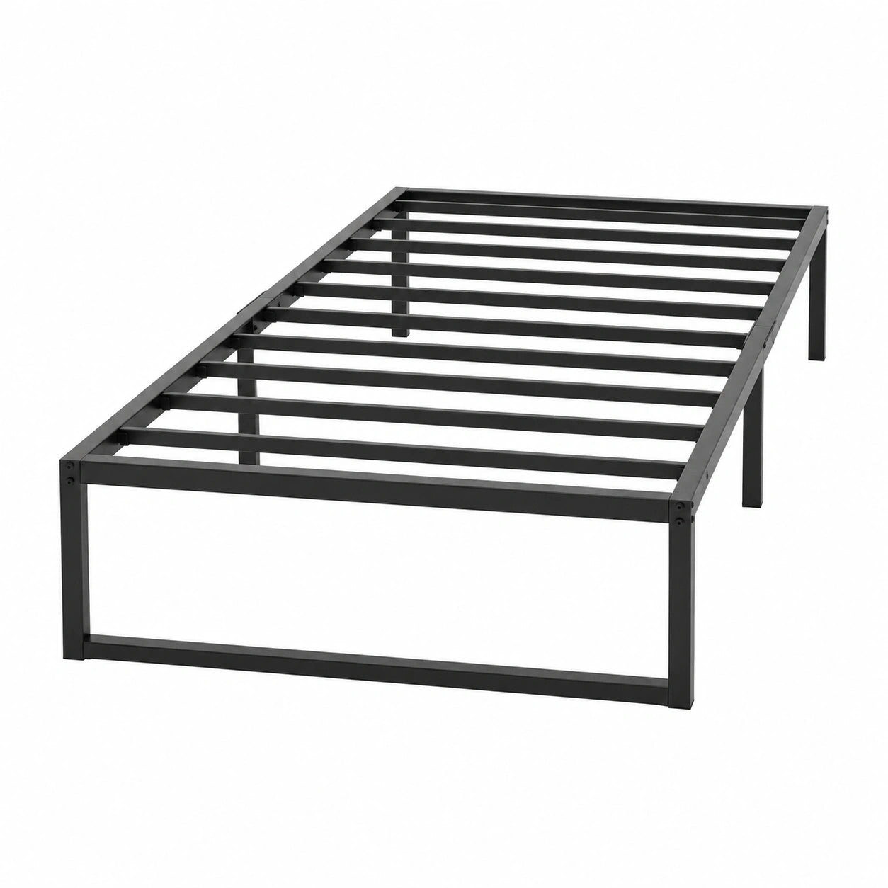 Robustes Einzelbett aus Metall 90x200 cm, geräuscharm & einfacher Aufbau, ohne Boxspring, 30 cm Höhe, Schwarz