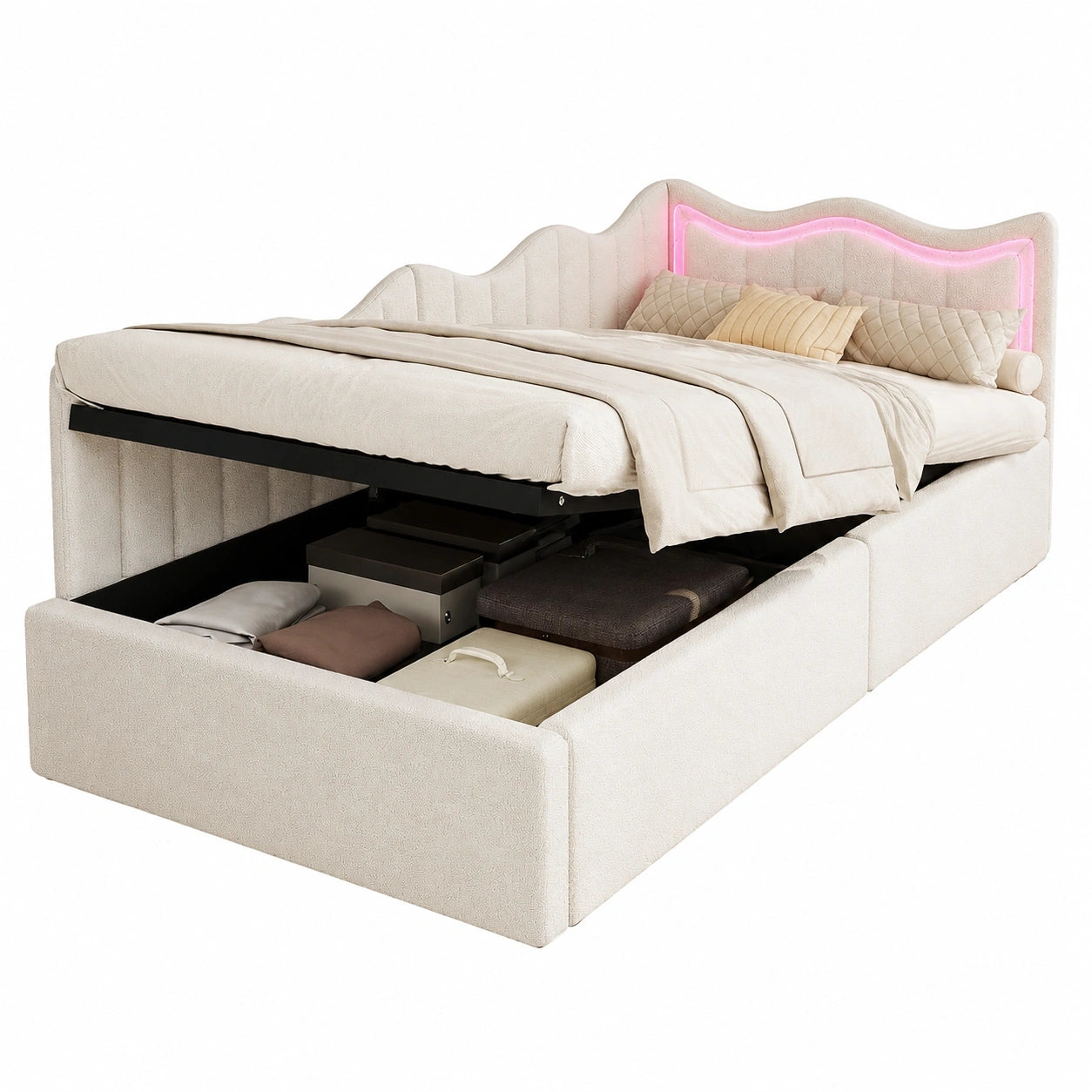 Multifunktionales Schlafsofa 90x200 mit LED-Licht und Stauraum