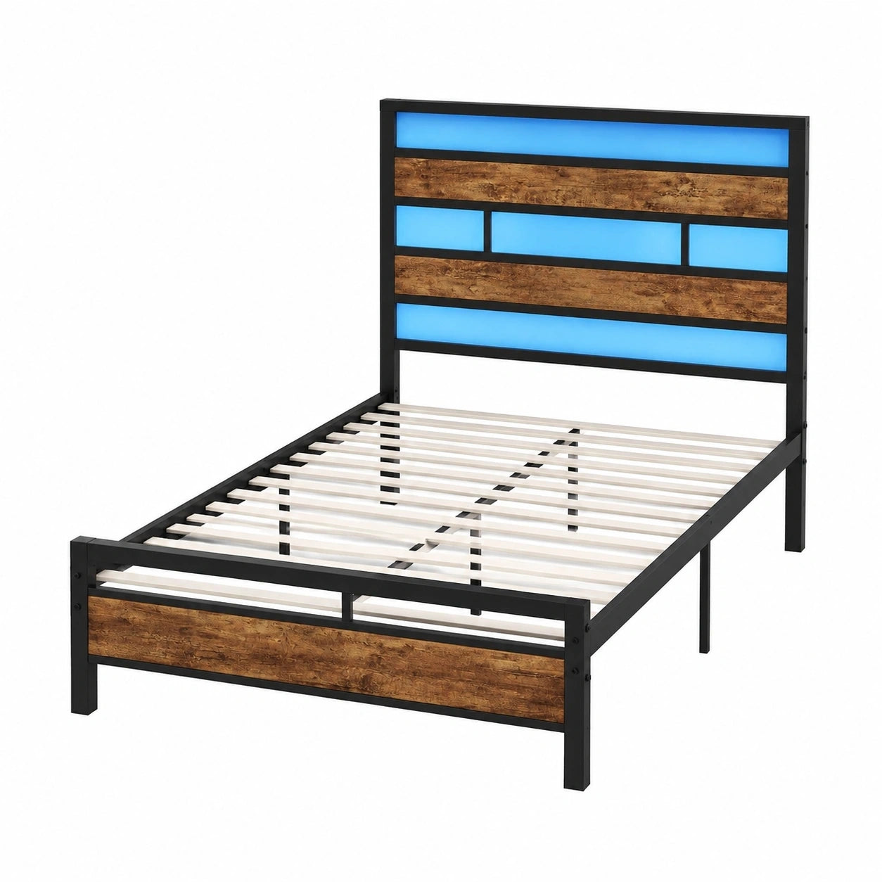 Metall-Einzelbett 90x200 cm mit LED, Lattenrost und Ladestation