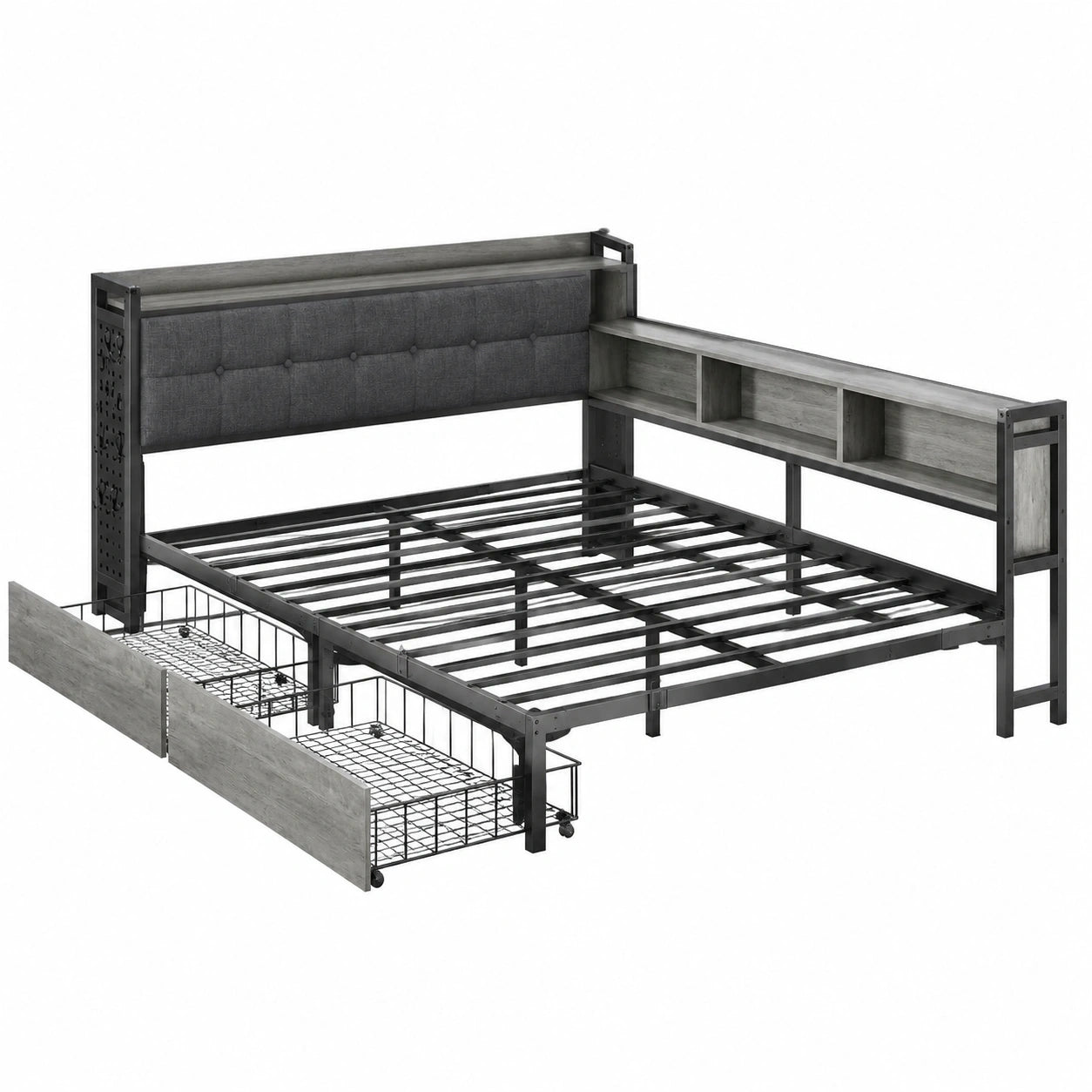 Modernes Schlafsofa 90x200 cm mit Stauraum, LED und Ladestation, Grau