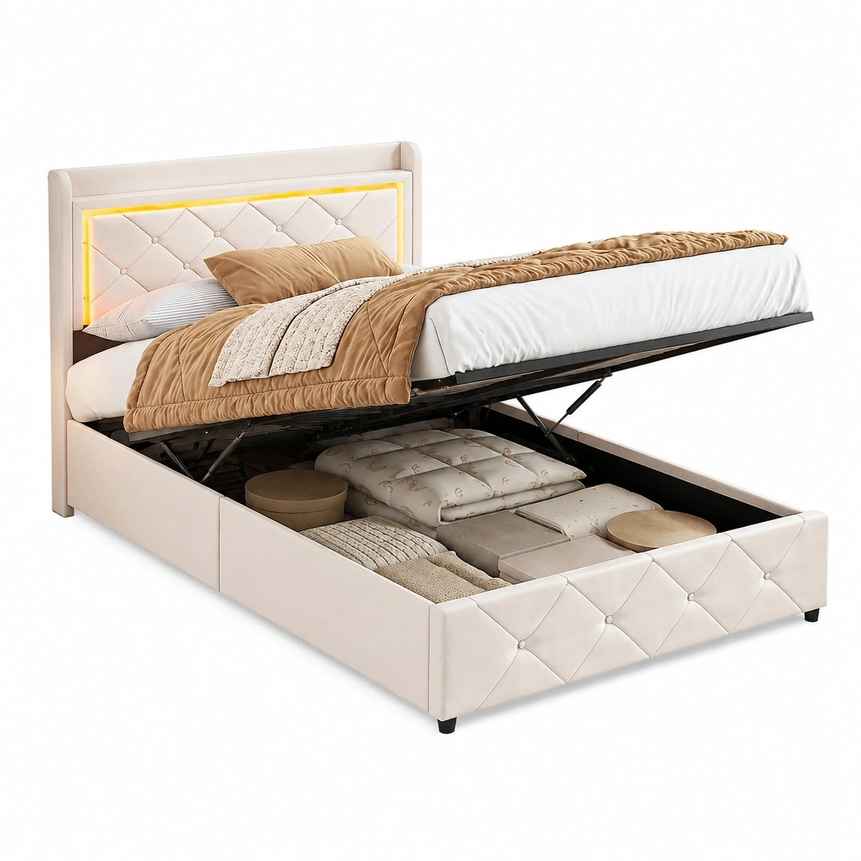 Einzelbett 90x200 mit hydraulischem Stauraum, platzsparendes Jugendbett ohne Matratze