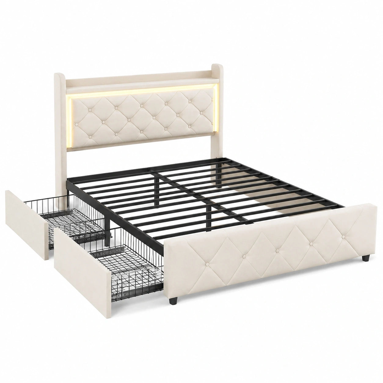 Einzelnes Polsterbett 90x200 cm mit LED-Beleuchtung, Stauraum und USB-Ladestation