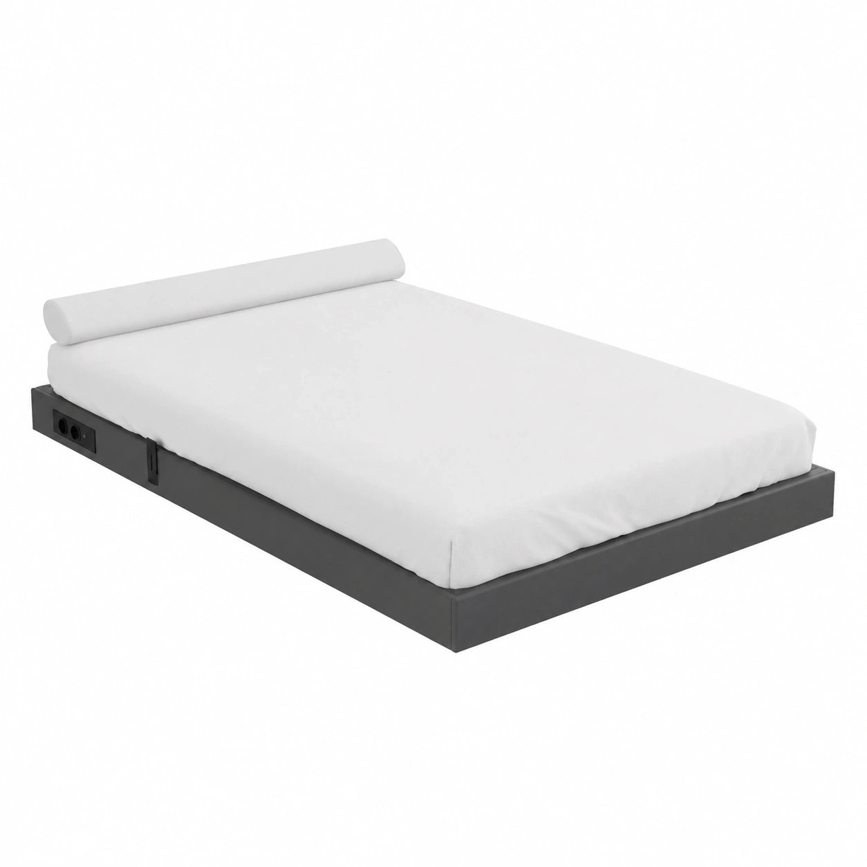 Metall-Einzelbett 90x200 mit LED und Ladestation, Stauraum, Schwebeoptik, Grau